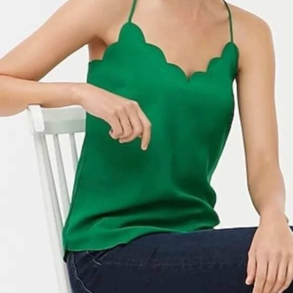 J Crew Factory Green Scalloped Cami Tank Top Women's 24 Plus Sizeβ Vacation